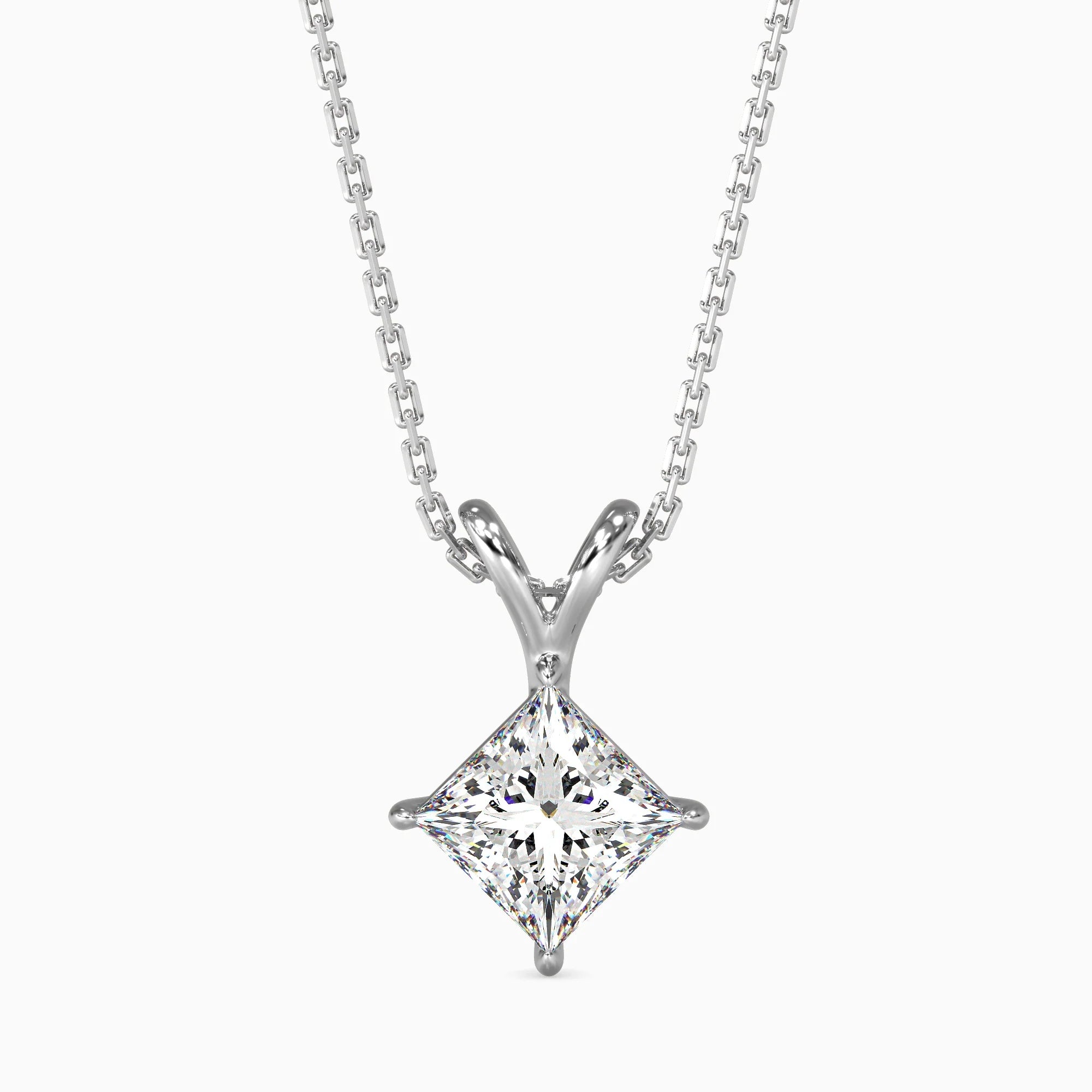 Princess Cut Lab-Grown Diamond Solitaire Pendant in White Gold