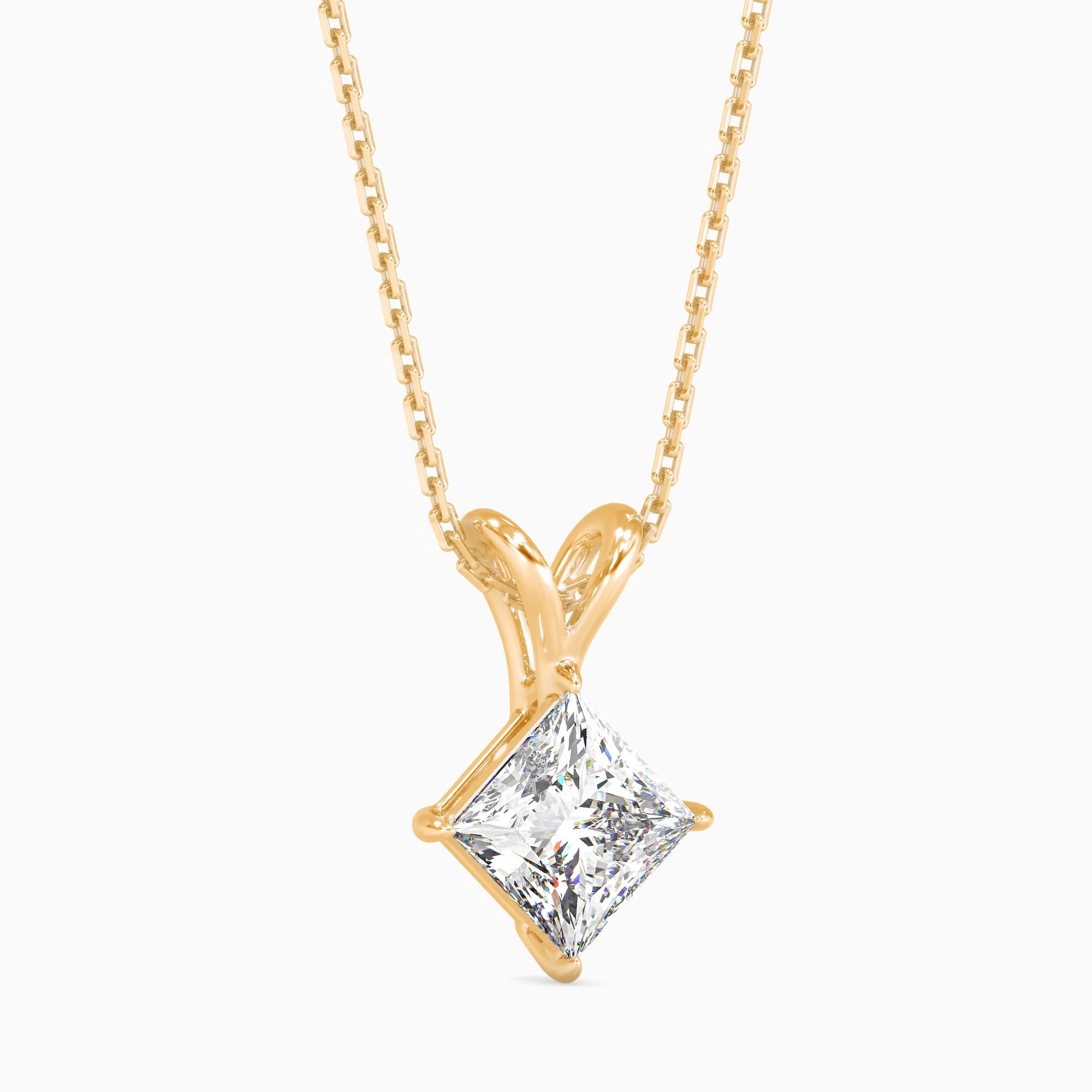 Princess Cut Lab-Grown Diamond Solitaire Pendant in Yellow Gold