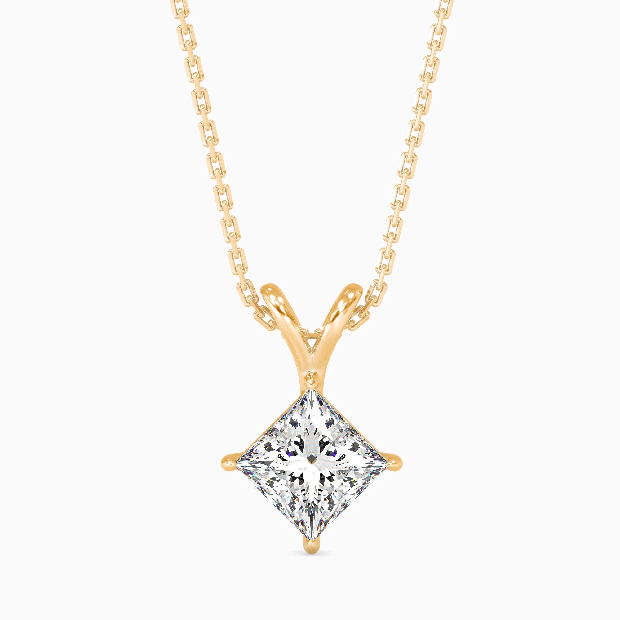 Princess Cut Lab-Grown Diamond Solitaire Pendant in Yellow Gold