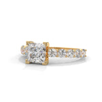 Princess and Round Brilliant Cut Lab-Grown Diamond Engagement Ring in Yellow Gold