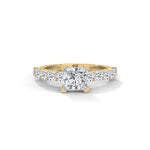 Princess and Round Brilliant Cut Lab-Grown Diamond Engagement Ring in Yellow Gold