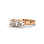 Princess and Round Brilliant Cut Lab-Grown Diamond Three-Stone Engagement Ring in Rose Gold