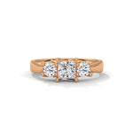 Princess and Round Brilliant Cut Lab-Grown Diamond Three-Stone Engagement Ring in Rose Gold