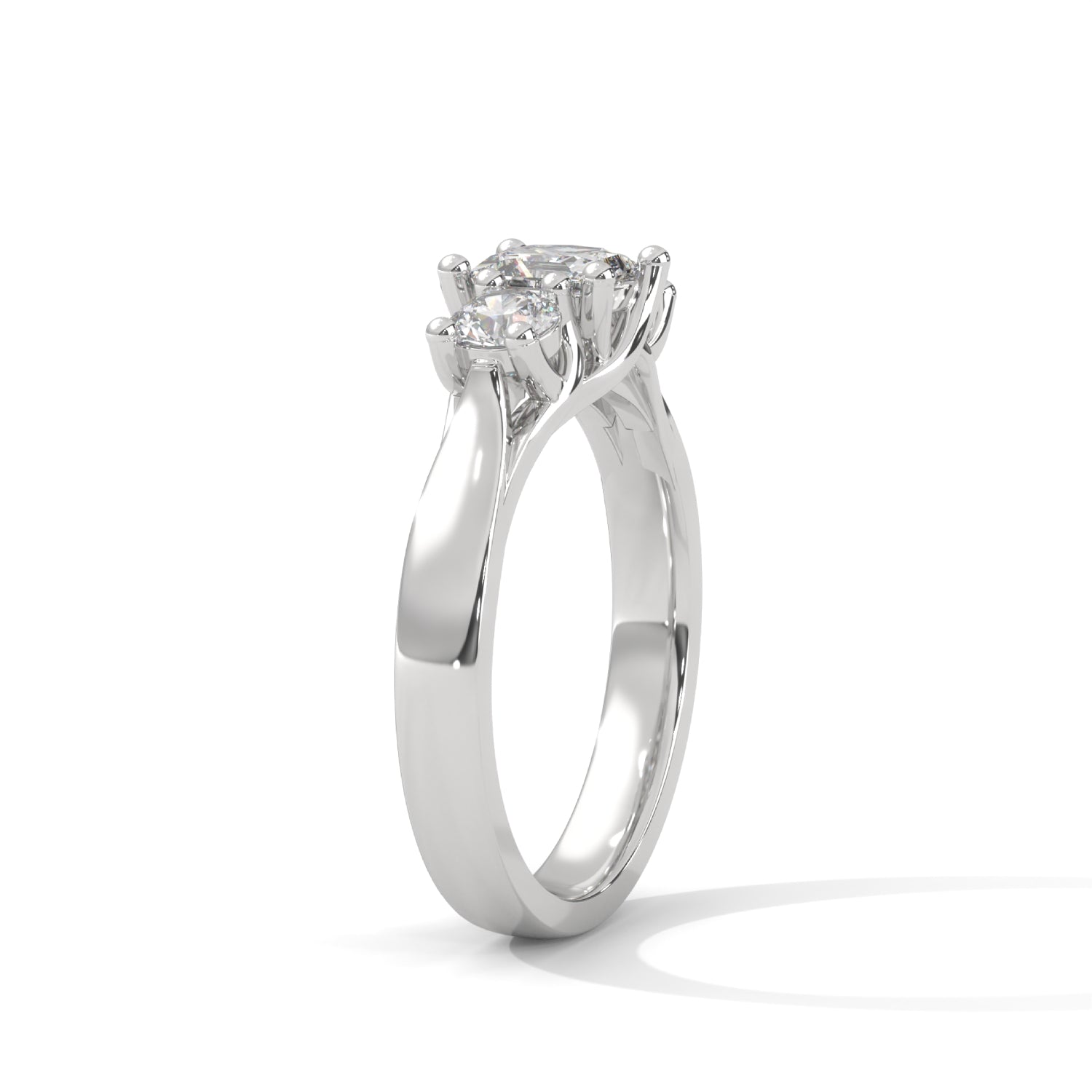 Princess and Round Brilliant Cut Lab-Grown Diamond Three-Stone Engagement Ring in White Gold