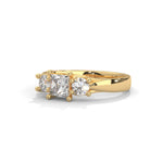 Princess and Round Brilliant Cut Lab-Grown Diamond Three-Stone Engagement Ring in Yellow Gold
