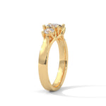 Princess and Round Brilliant Cut Lab-Grown Diamond Three-Stone Engagement Ring in Yellow Gold