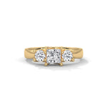 Princess and Round Brilliant Cut Lab-Grown Diamond Three-Stone Engagement Ring in Yellow Gold