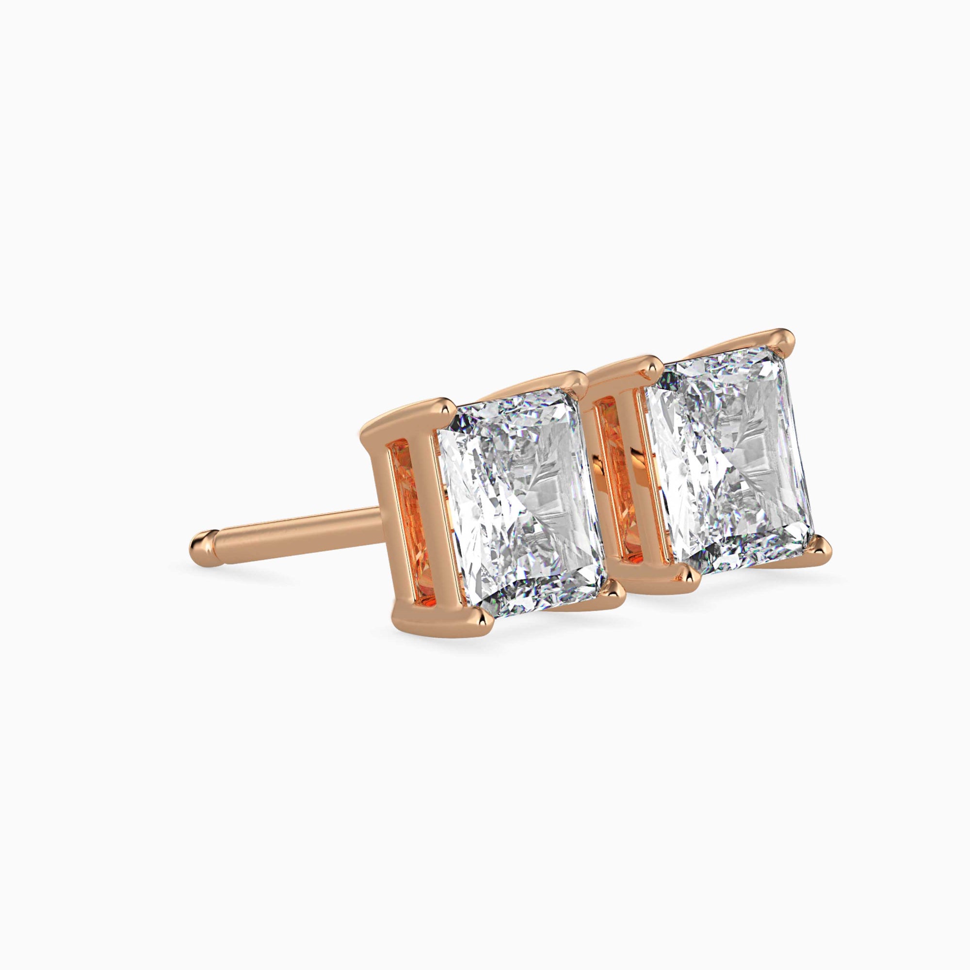 Radiant Cut Lab-Grown Diamond Basket Stud Earrings in Rose Gold