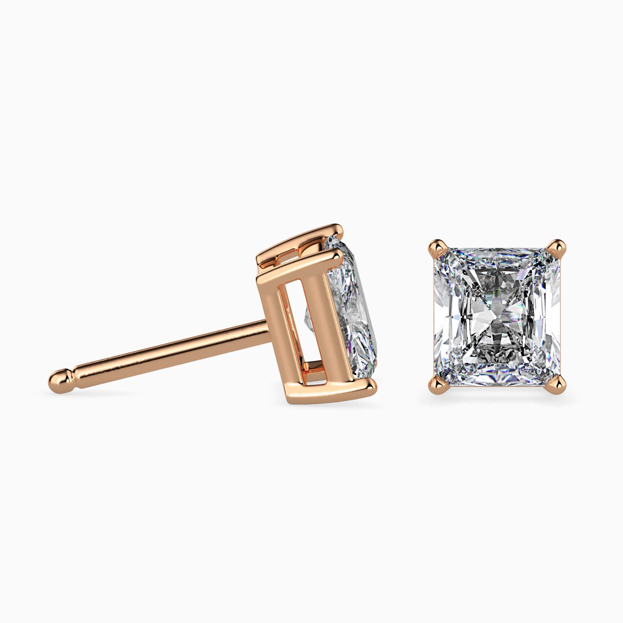 Radiant Cut Lab-Grown Diamond Basket Stud Earrings in Rose Gold