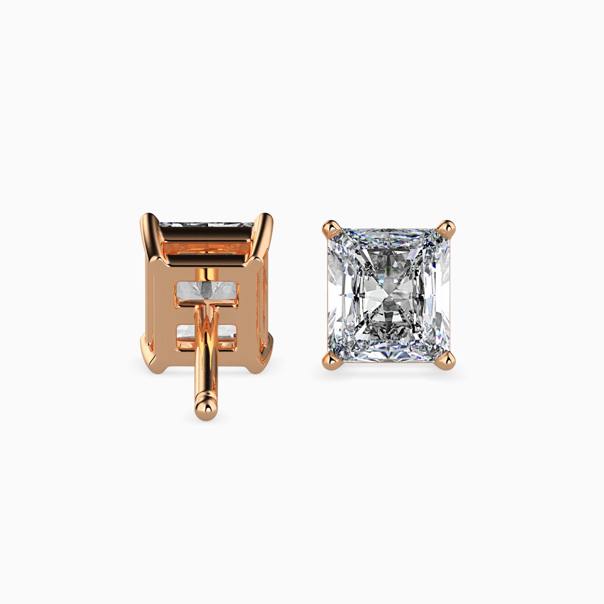 Radiant Cut Lab-Grown Diamond Basket Stud Earrings in Rose Gold