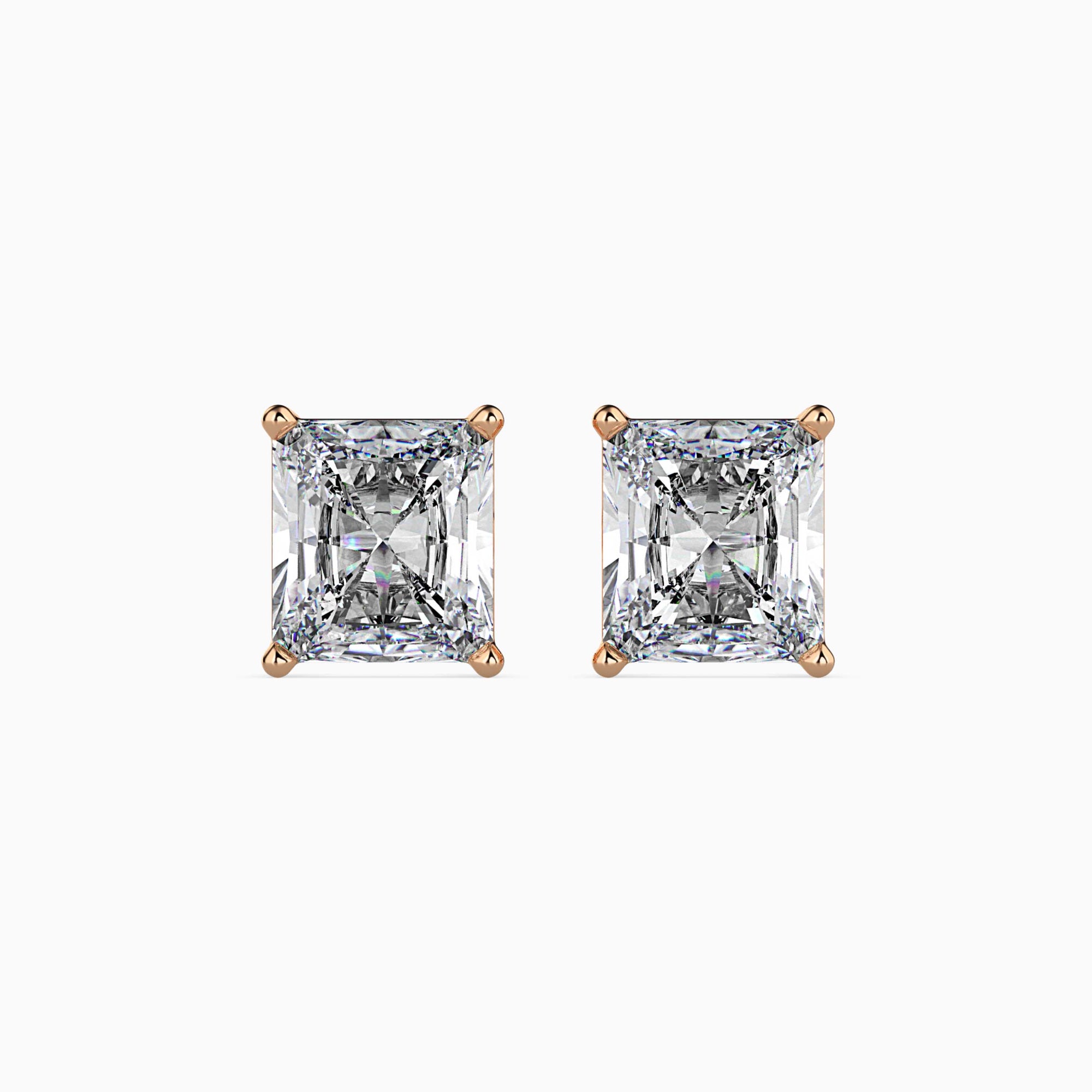 Radiant Cut Lab-Grown Diamond Basket Stud Earrings in Rose Gold