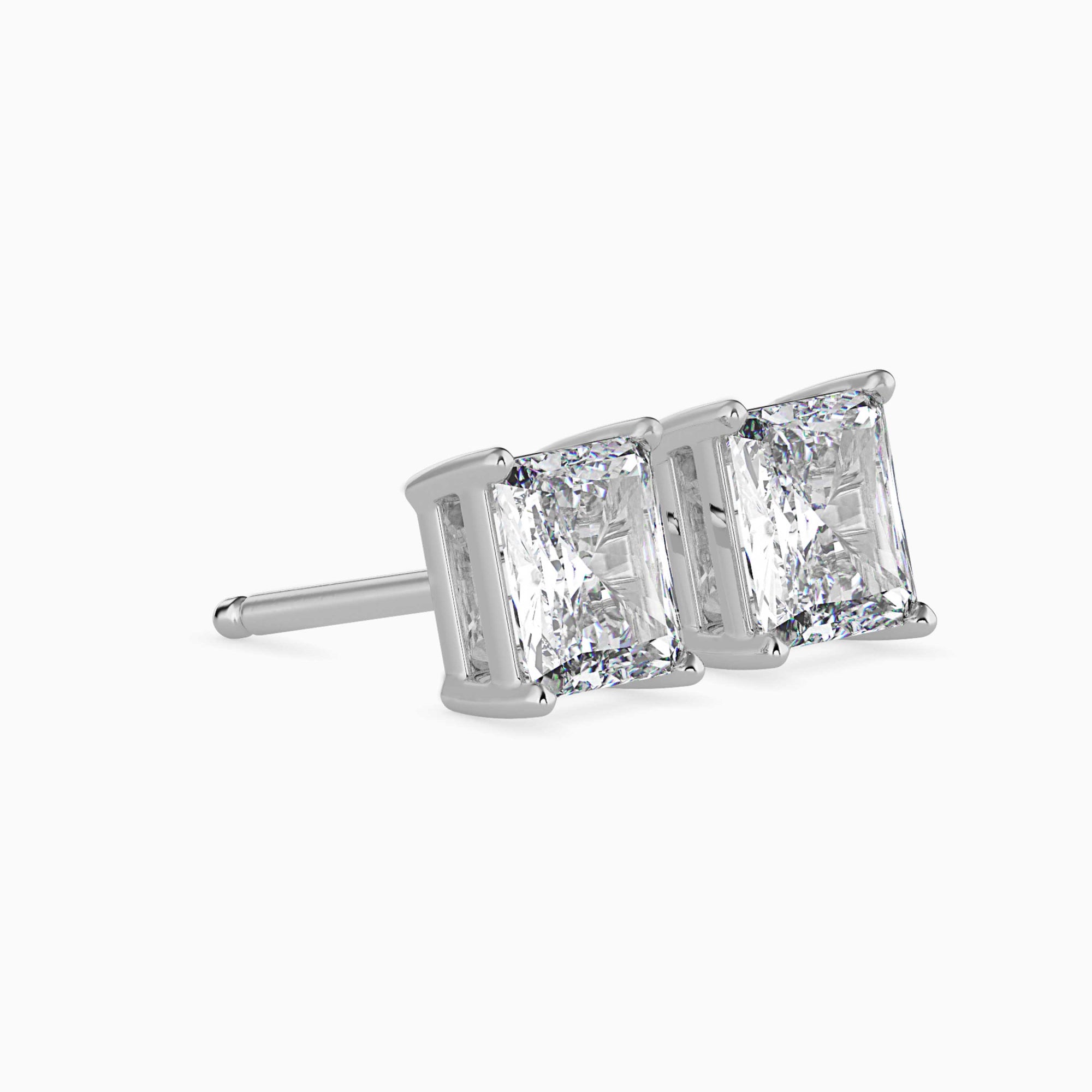 Radiant Cut Lab-Grown Diamond Basket Stud Earrings in White Gold