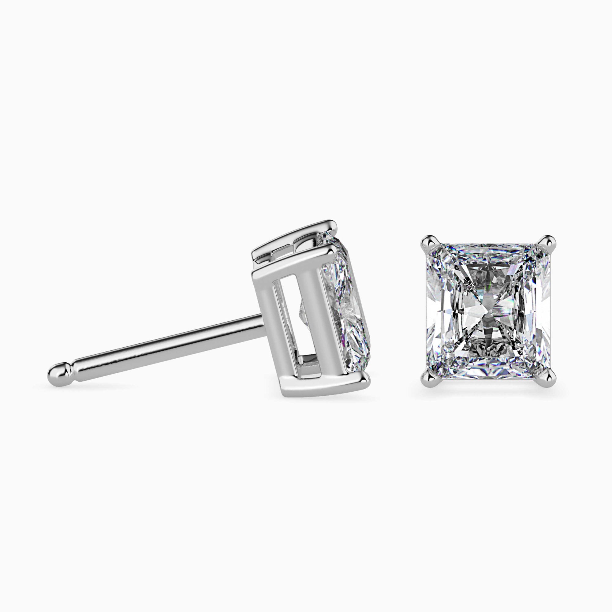 Radiant Cut Lab-Grown Diamond Basket Stud Earrings in White Gold