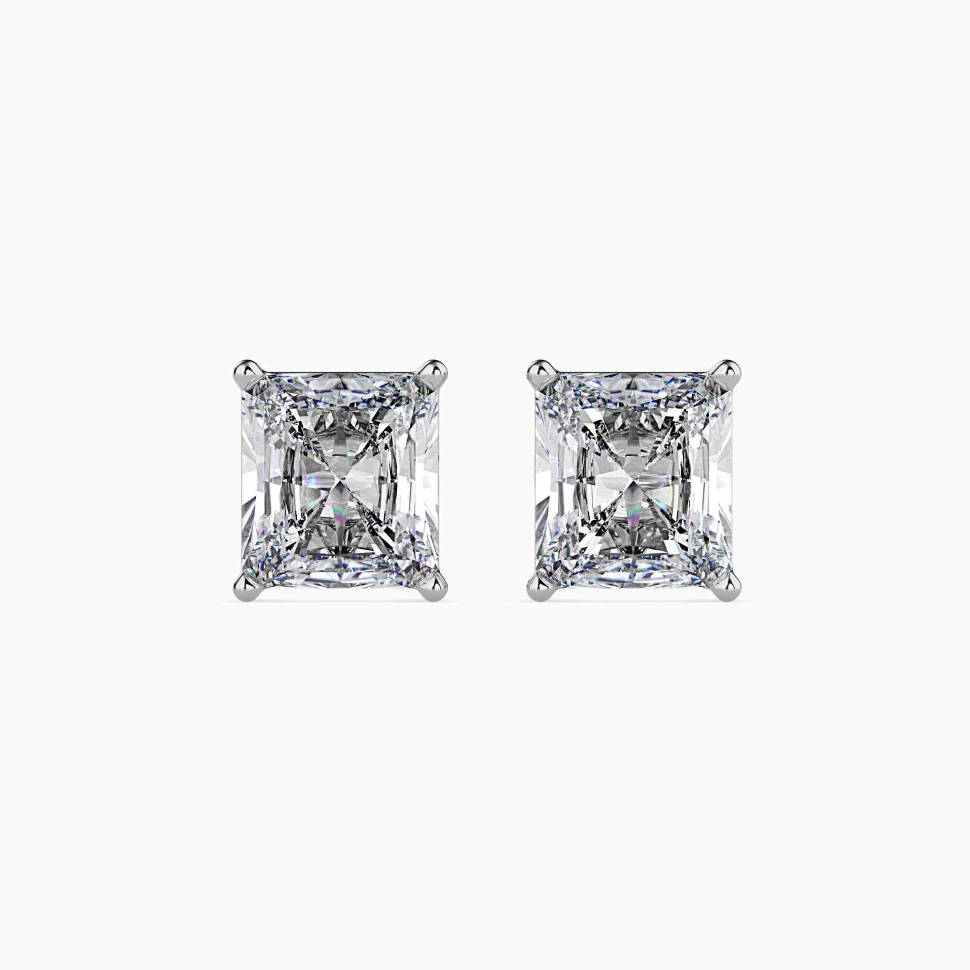 Radiant Cut Lab-Grown Diamond Basket Stud Earrings in White Gold