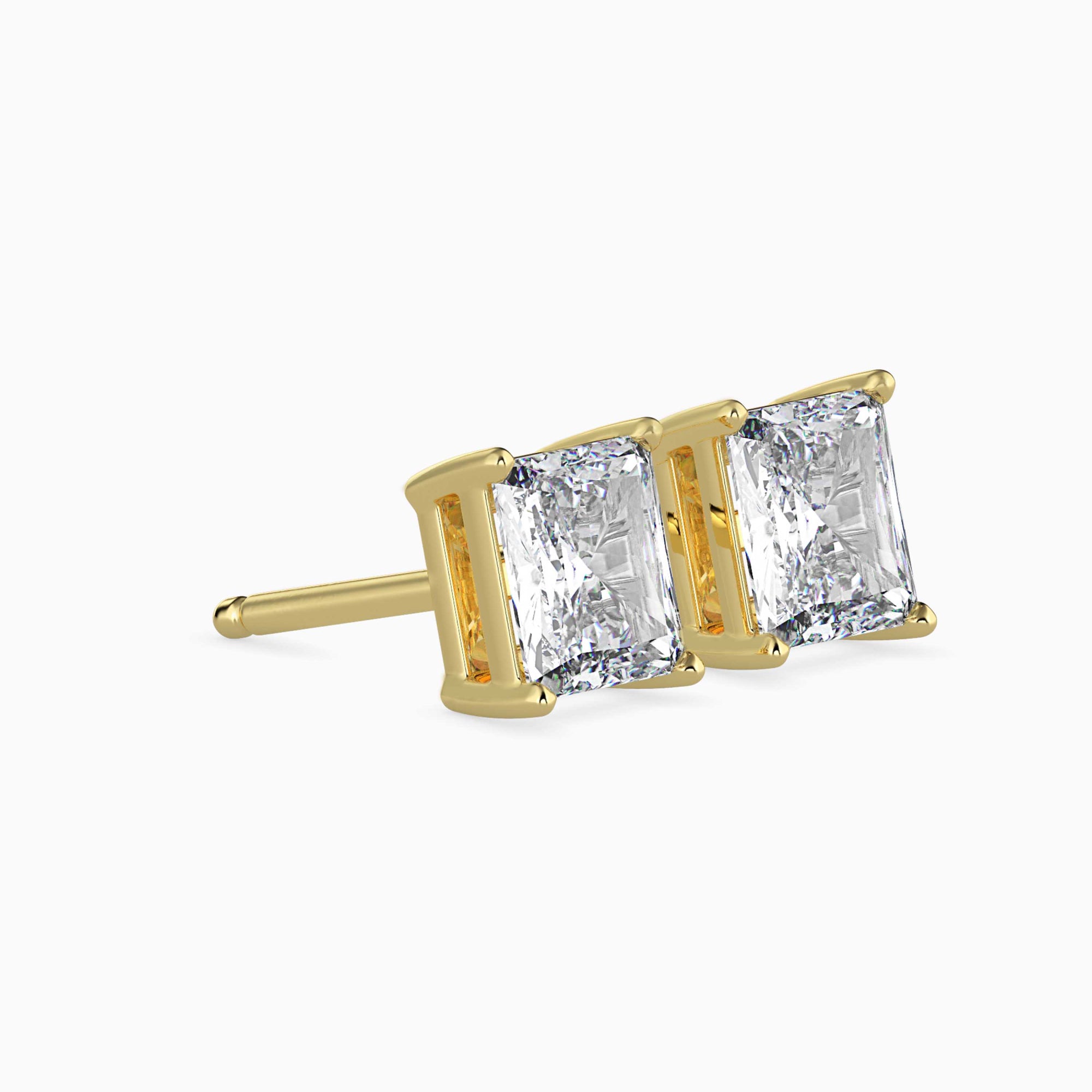 Radiant Cut Lab-Grown Diamond Basket Stud Earrings in Yellow Gold
