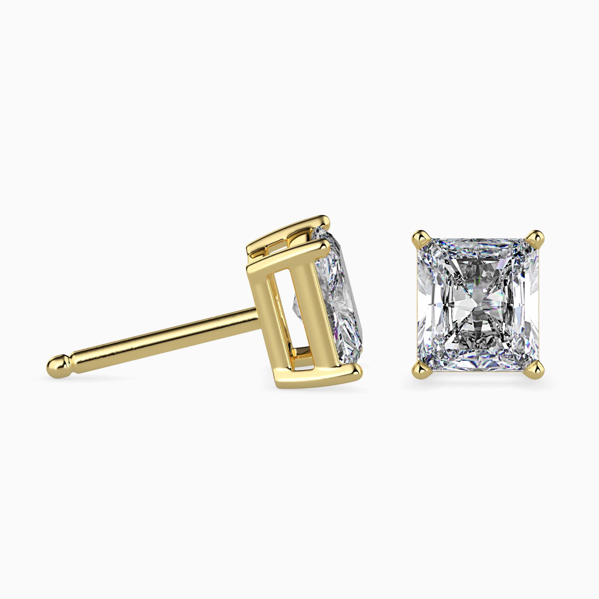 Radiant Cut Lab-Grown Diamond Basket Stud Earrings in Yellow Gold