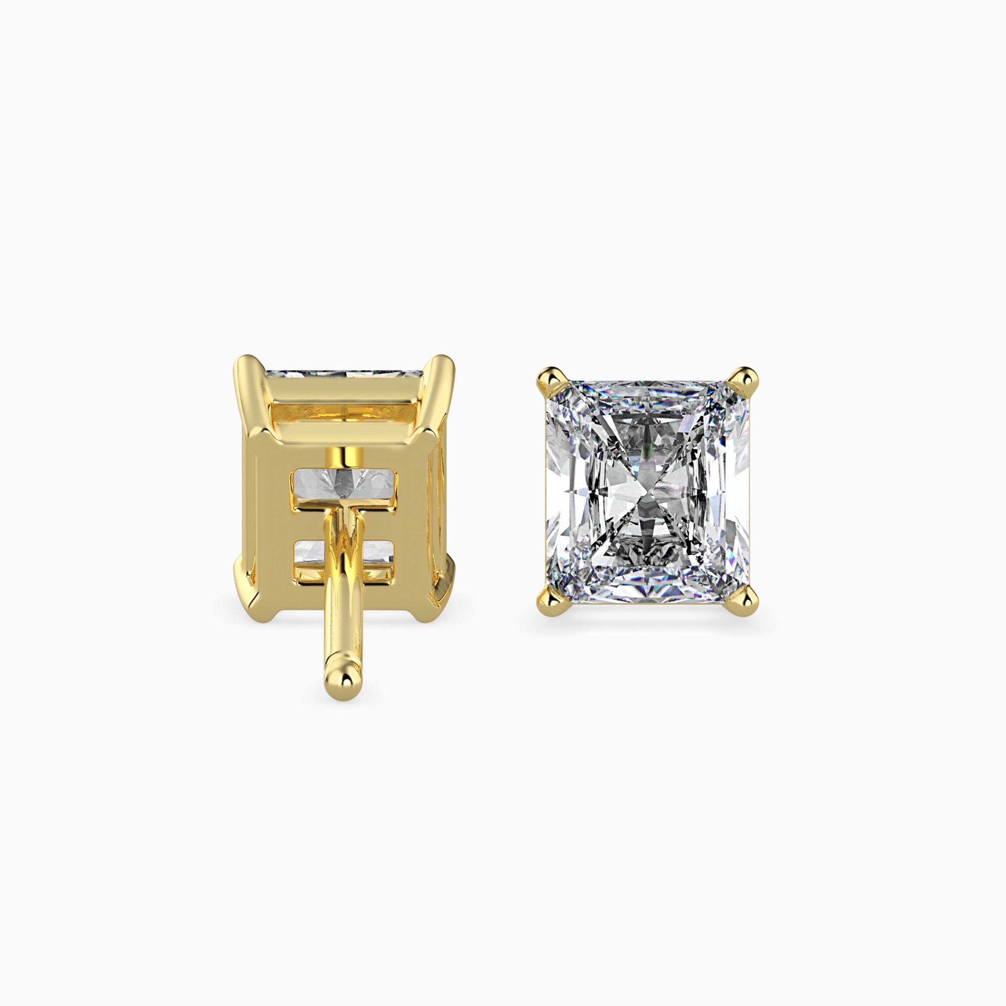 Radiant Cut Lab-Grown Diamond Basket Stud Earrings in Yellow Gold