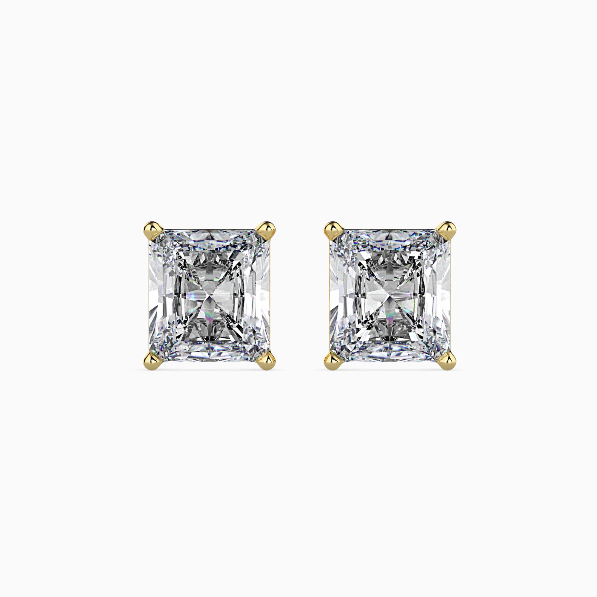 Radiant Cut Lab-Grown Diamond Basket Stud Earrings in Yellow Gold