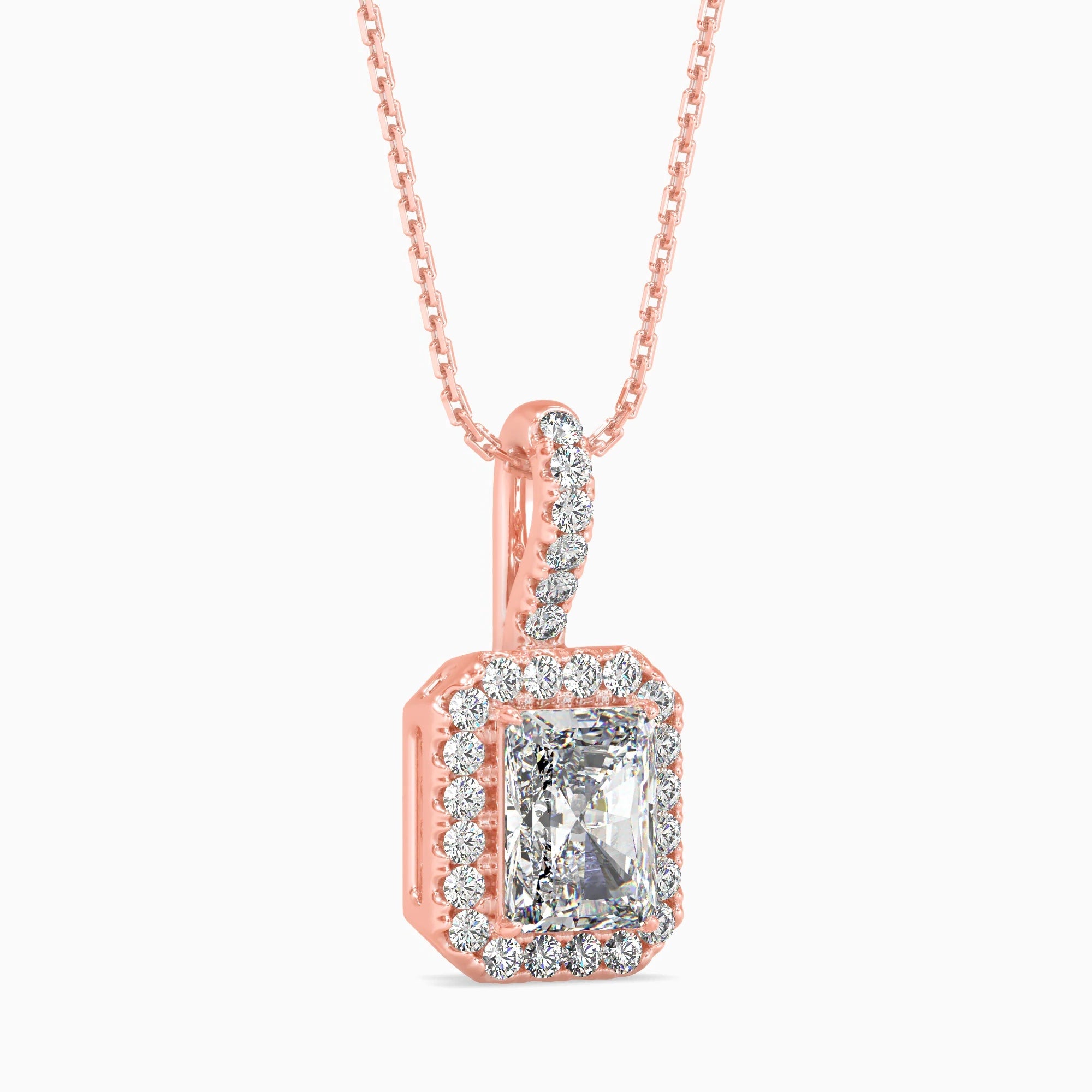 Radiant Cut Lab-Grown Diamond Halo Pendant in Rose Gold