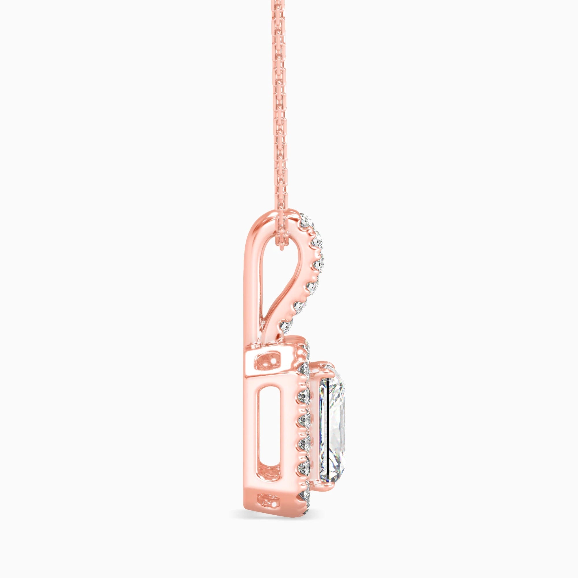 Radiant Cut Lab-Grown Diamond Halo Pendant in Rose Gold
