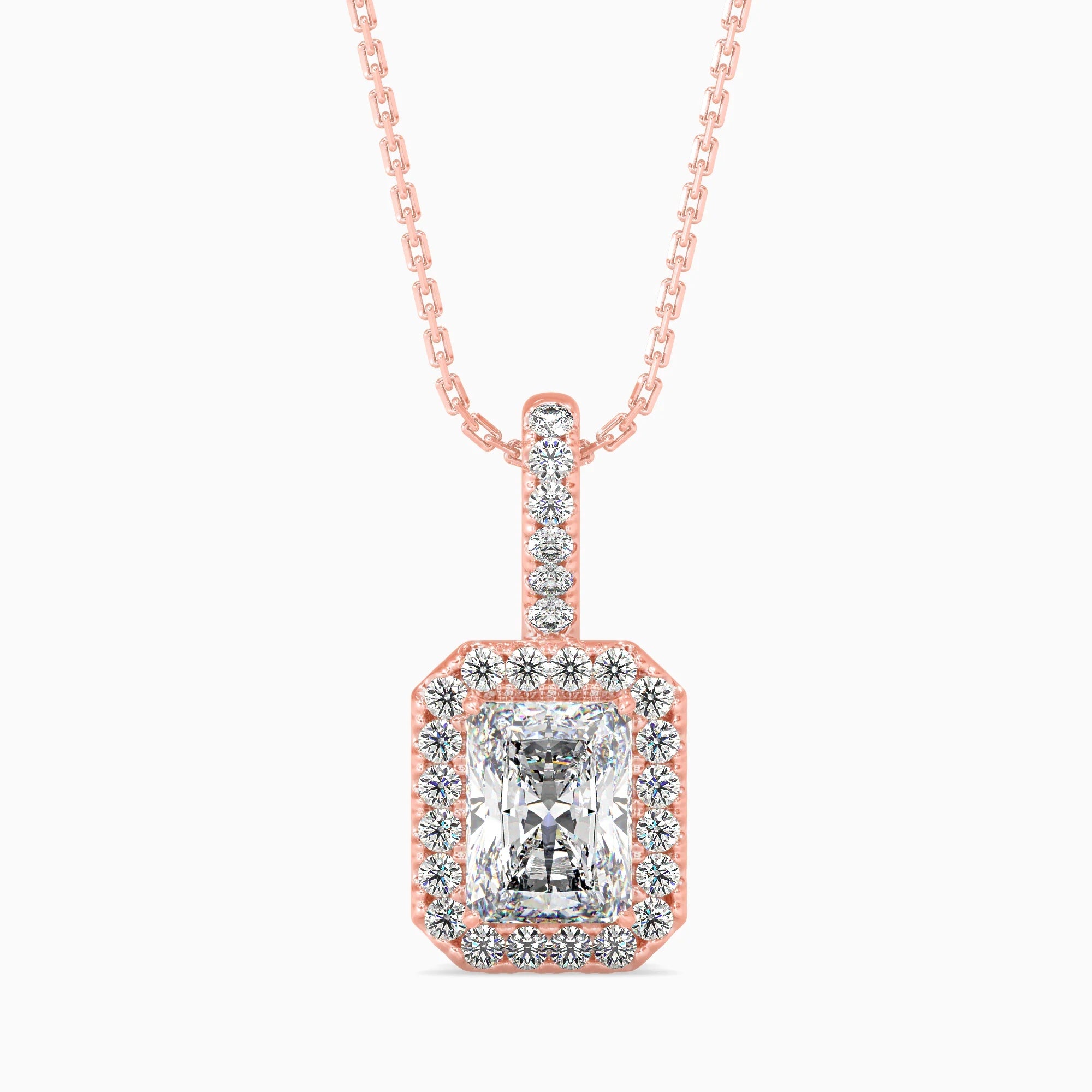 Radiant Cut Lab-Grown Diamond Halo Pendant in Rose Gold