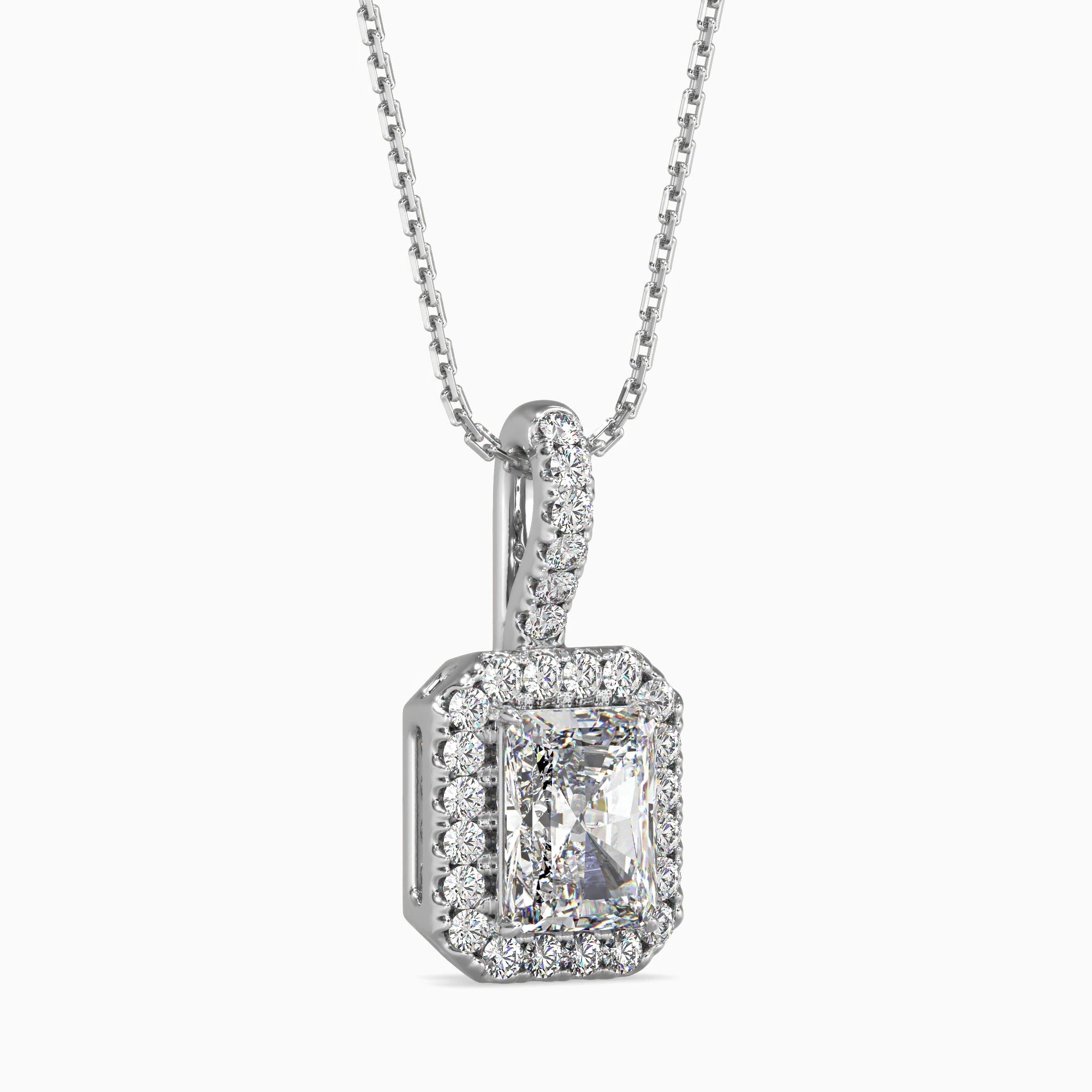 Radiant Cut Lab-Grown Diamond Halo Pendant in White Gold
