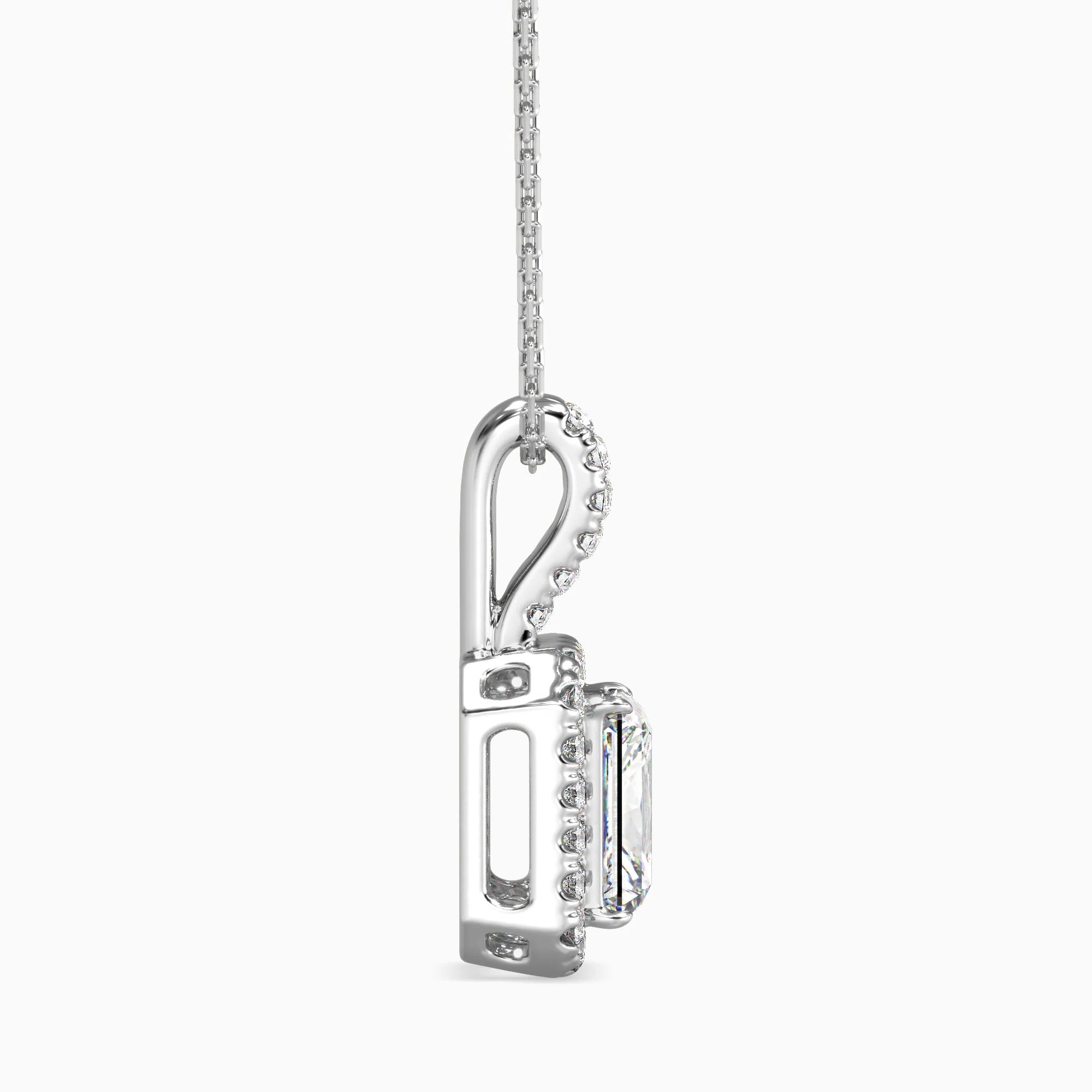 Radiant Cut Lab-Grown Diamond Halo Pendant in White Gold