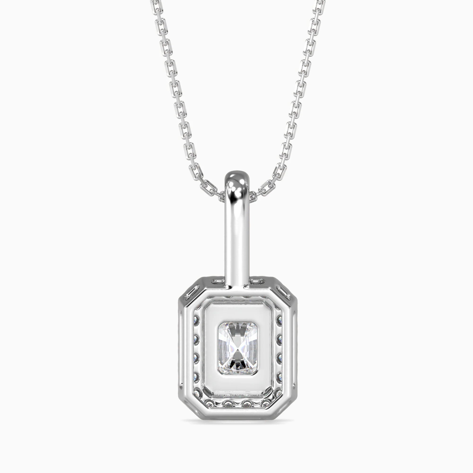 Radiant Cut Lab-Grown Diamond Halo Pendant in White Gold