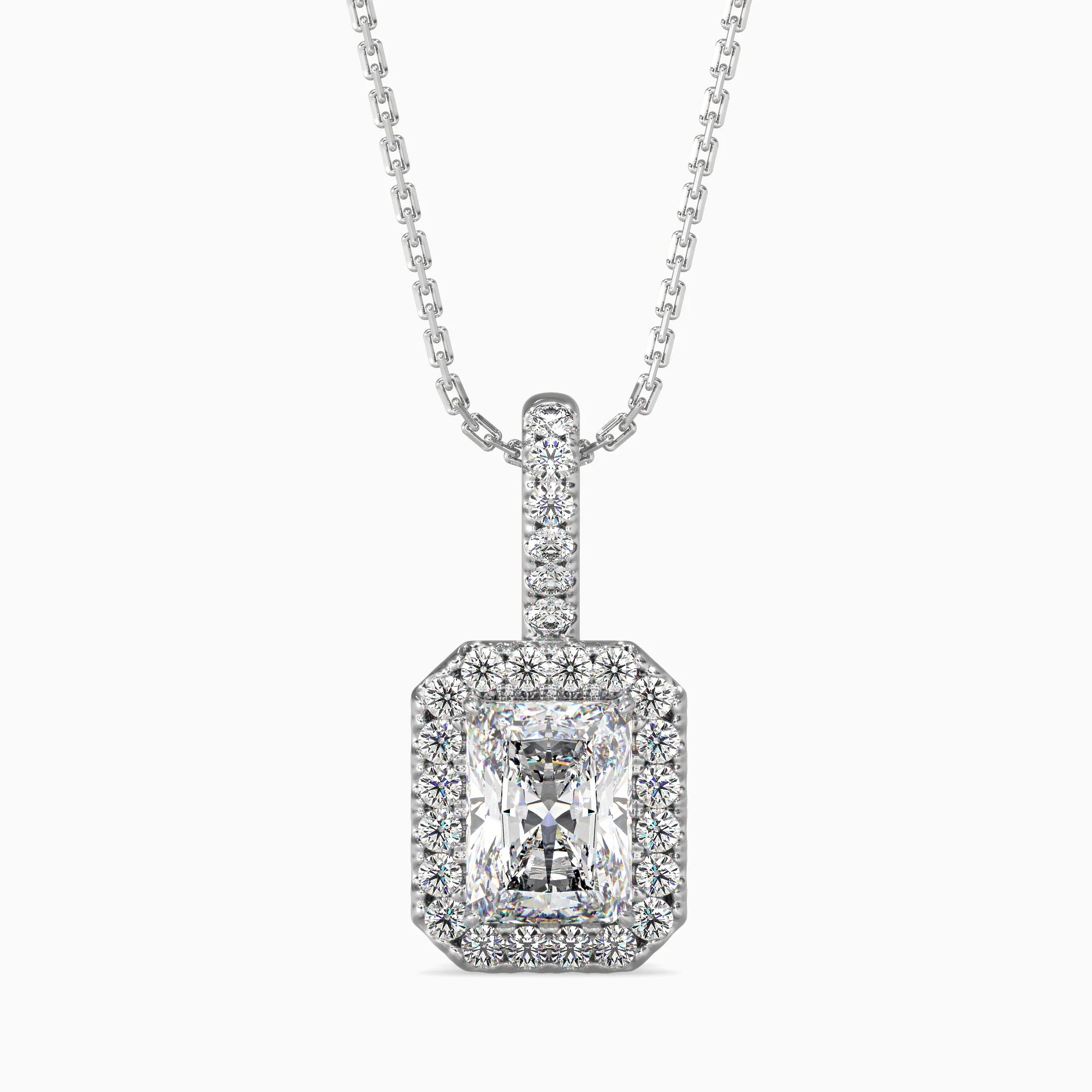 Radiant Cut Lab-Grown Diamond Halo Pendant in White Gold