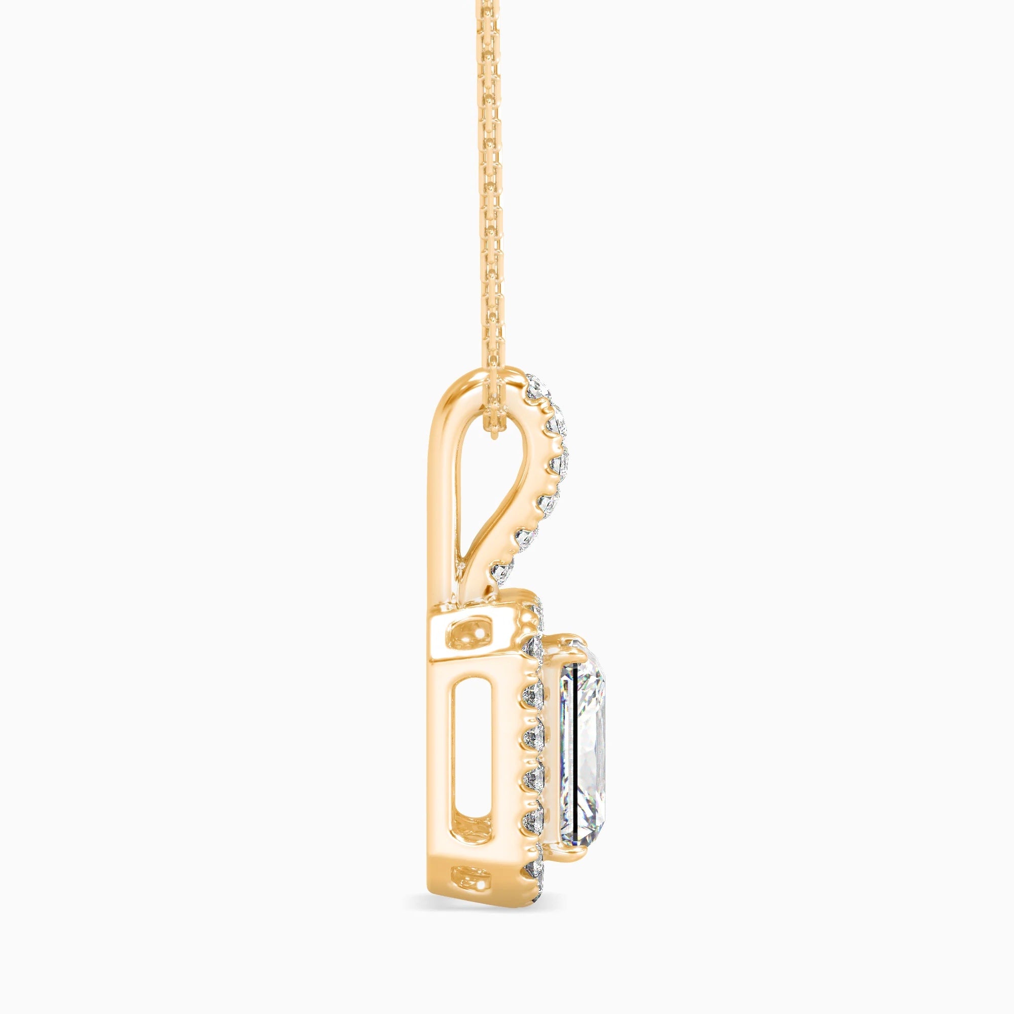 Radiant Cut Lab-Grown Diamond Halo Pendant in Yellow Gold