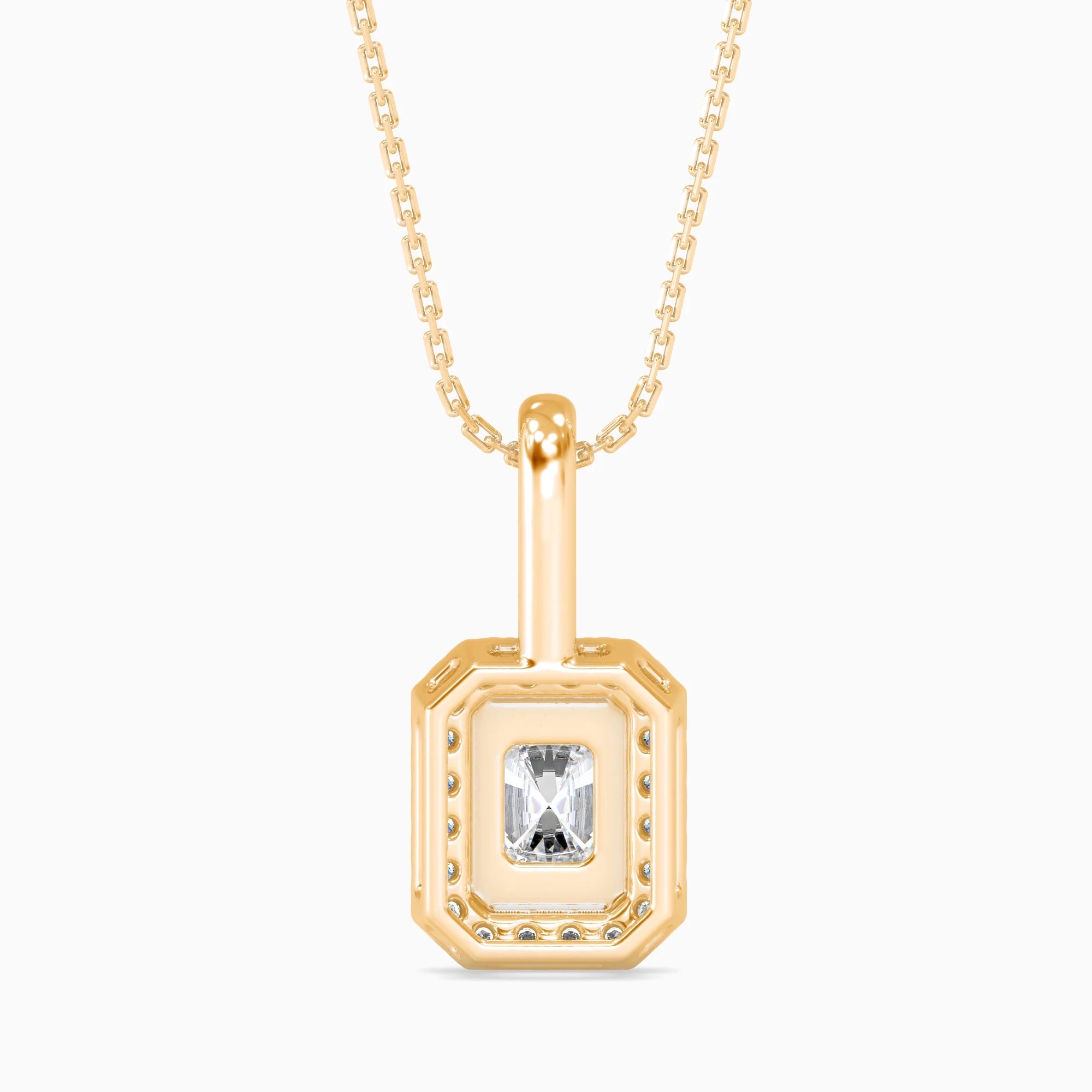 Radiant Cut Lab-Grown Diamond Halo Pendant in Yellow Gold