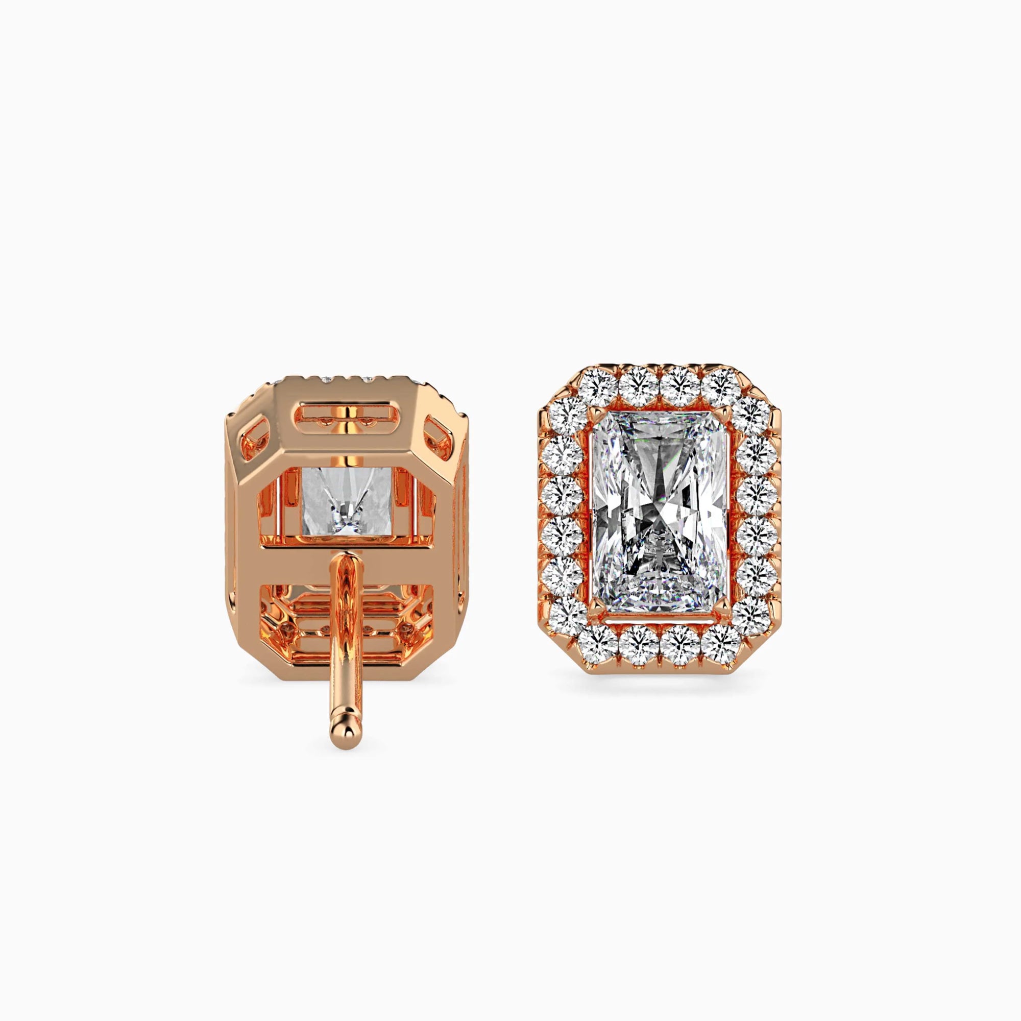 Radiant Cut Lab-Grown Diamond Halo Stud Earrings in Rose Gold