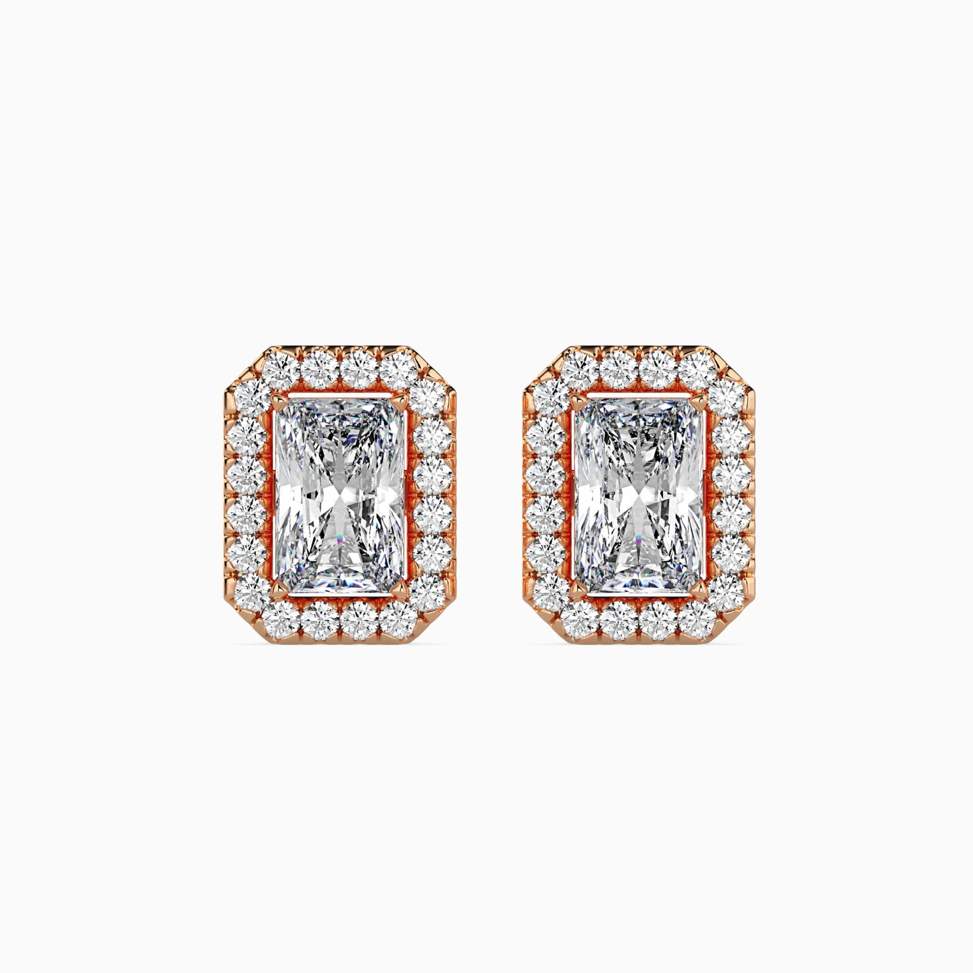 Radiant Cut Lab-Grown Diamond Halo Stud Earrings in Rose Gold
