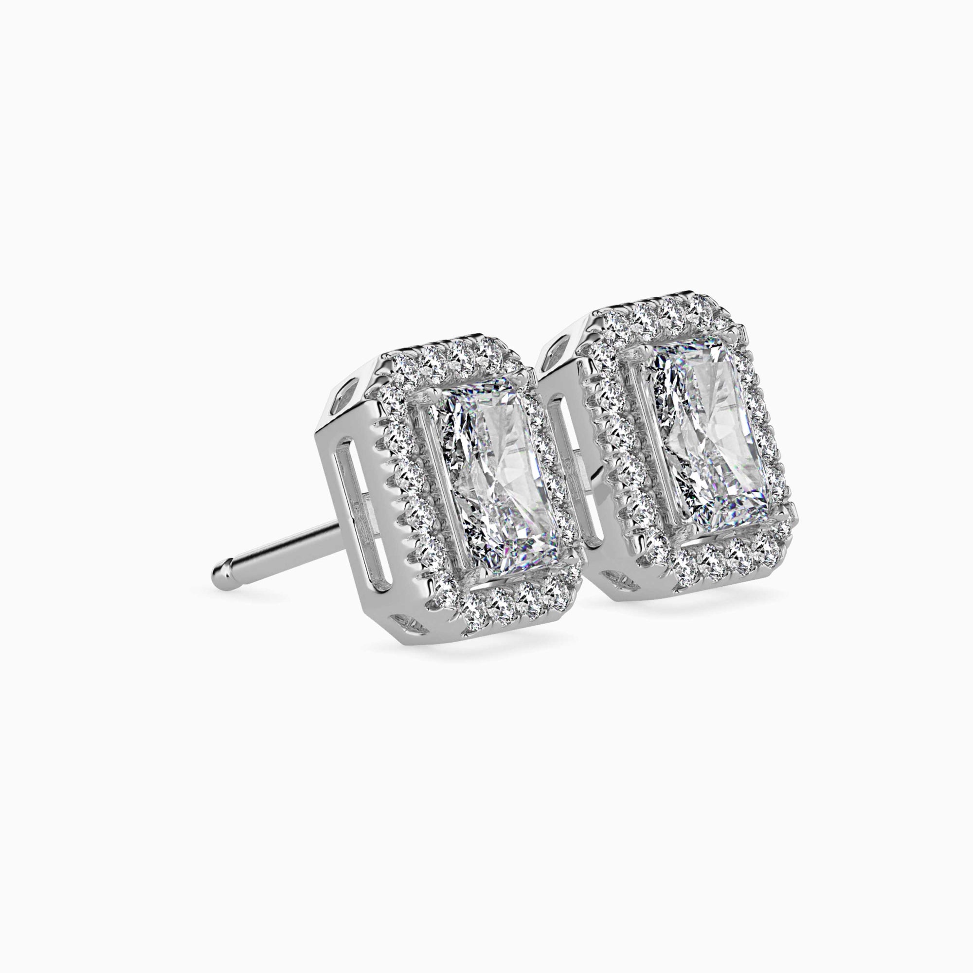 Radiant Cut Lab-Grown Diamond Halo Stud Earrings in White Gold