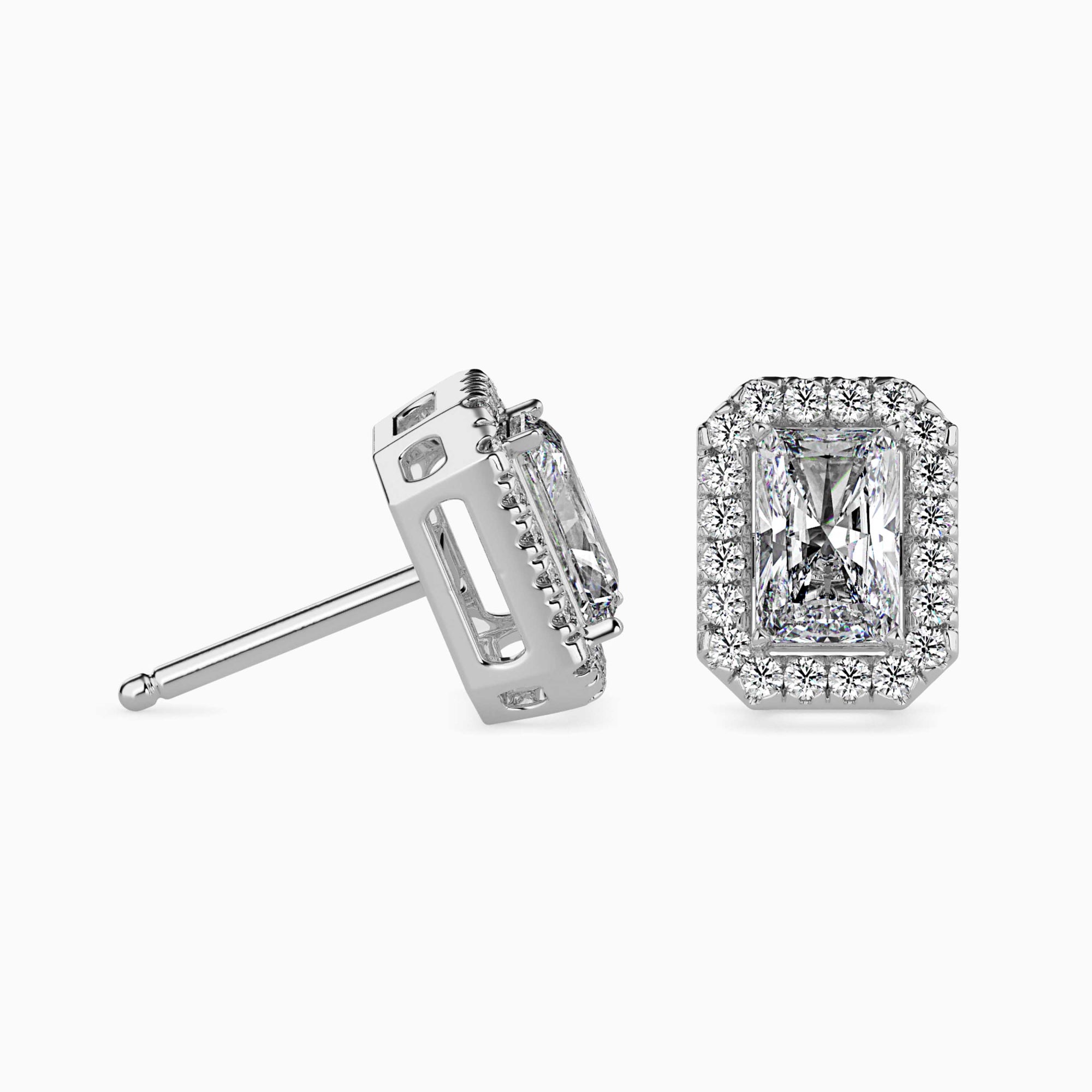 Radiant Cut Lab-Grown Diamond Halo Stud Earrings in White Gold