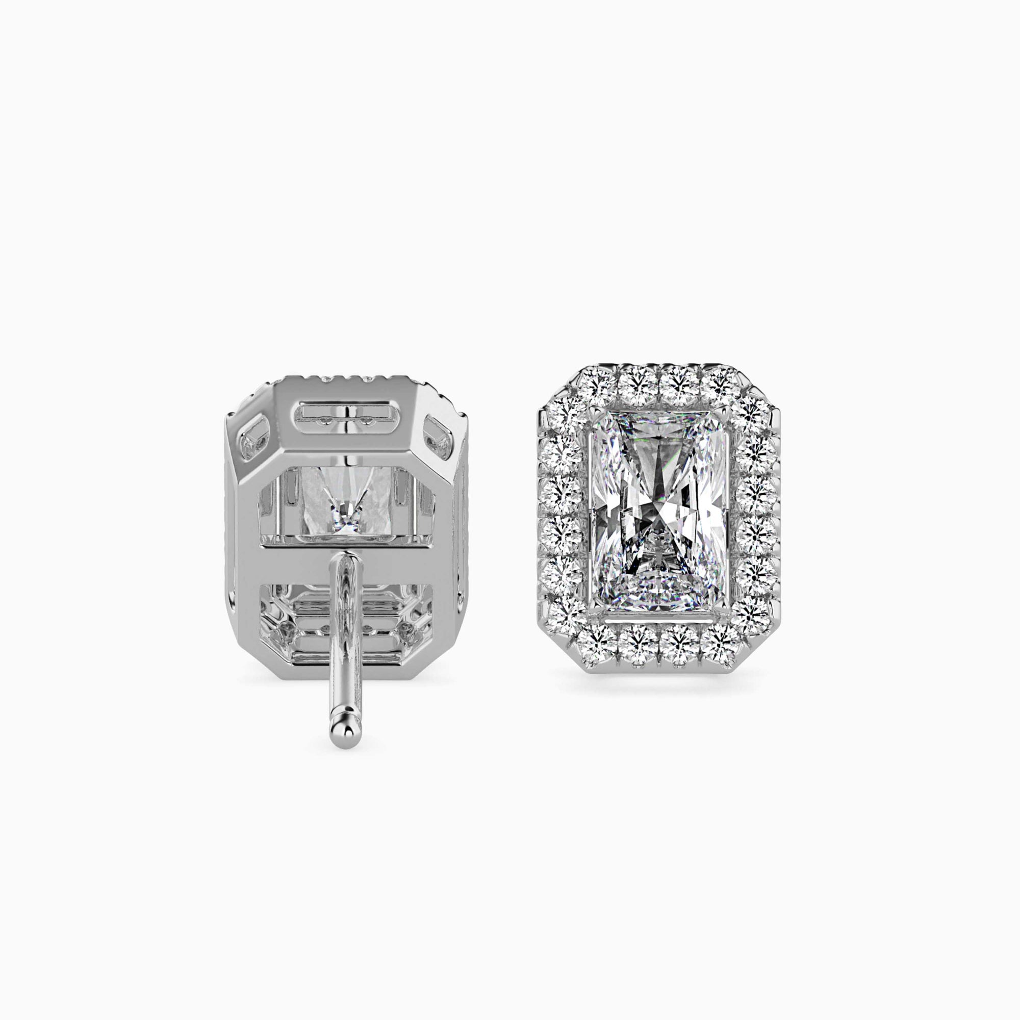 Radiant Cut Lab-Grown Diamond Halo Stud Earrings in White Gold