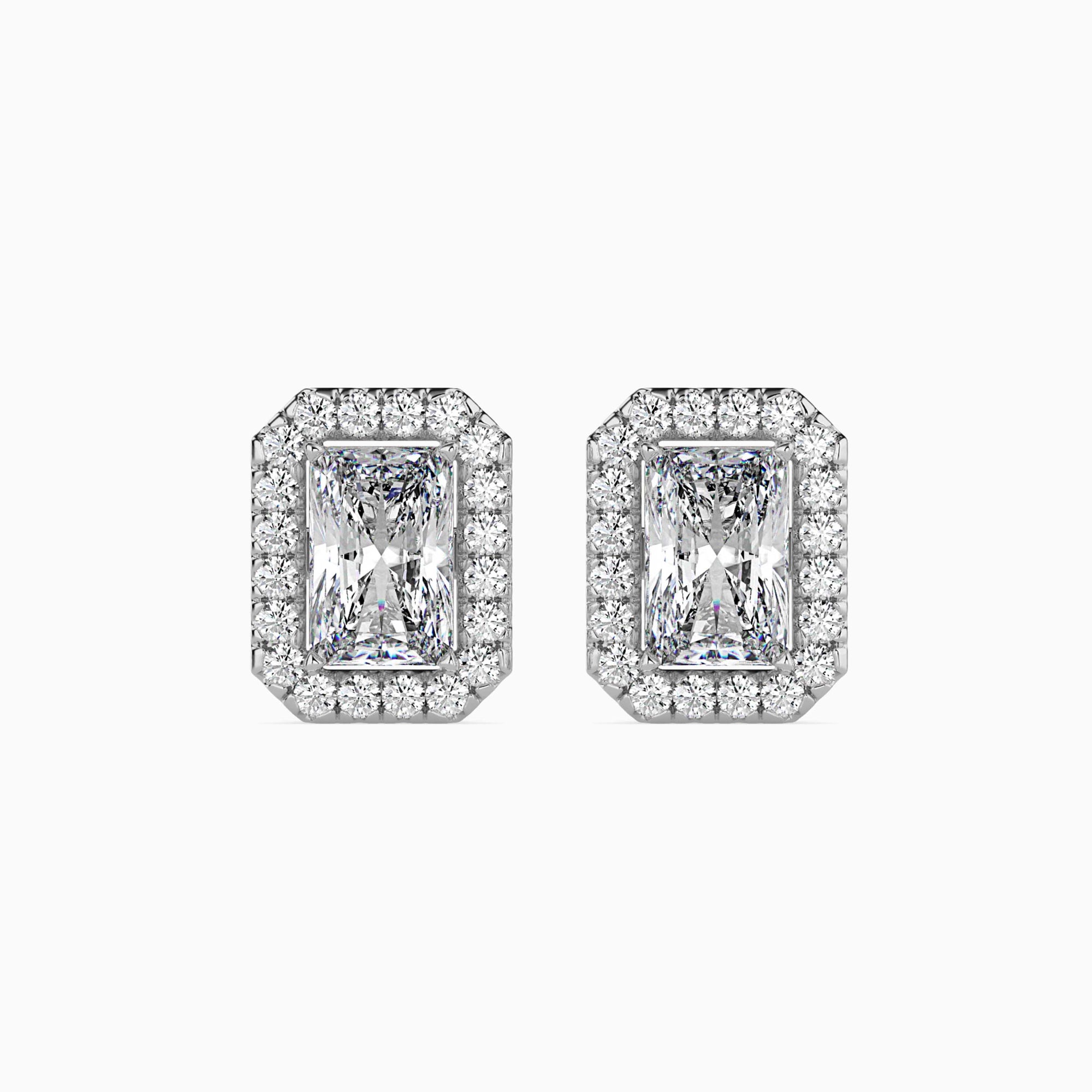 Radiant Cut Lab-Grown Diamond Halo Stud Earrings in White Gold