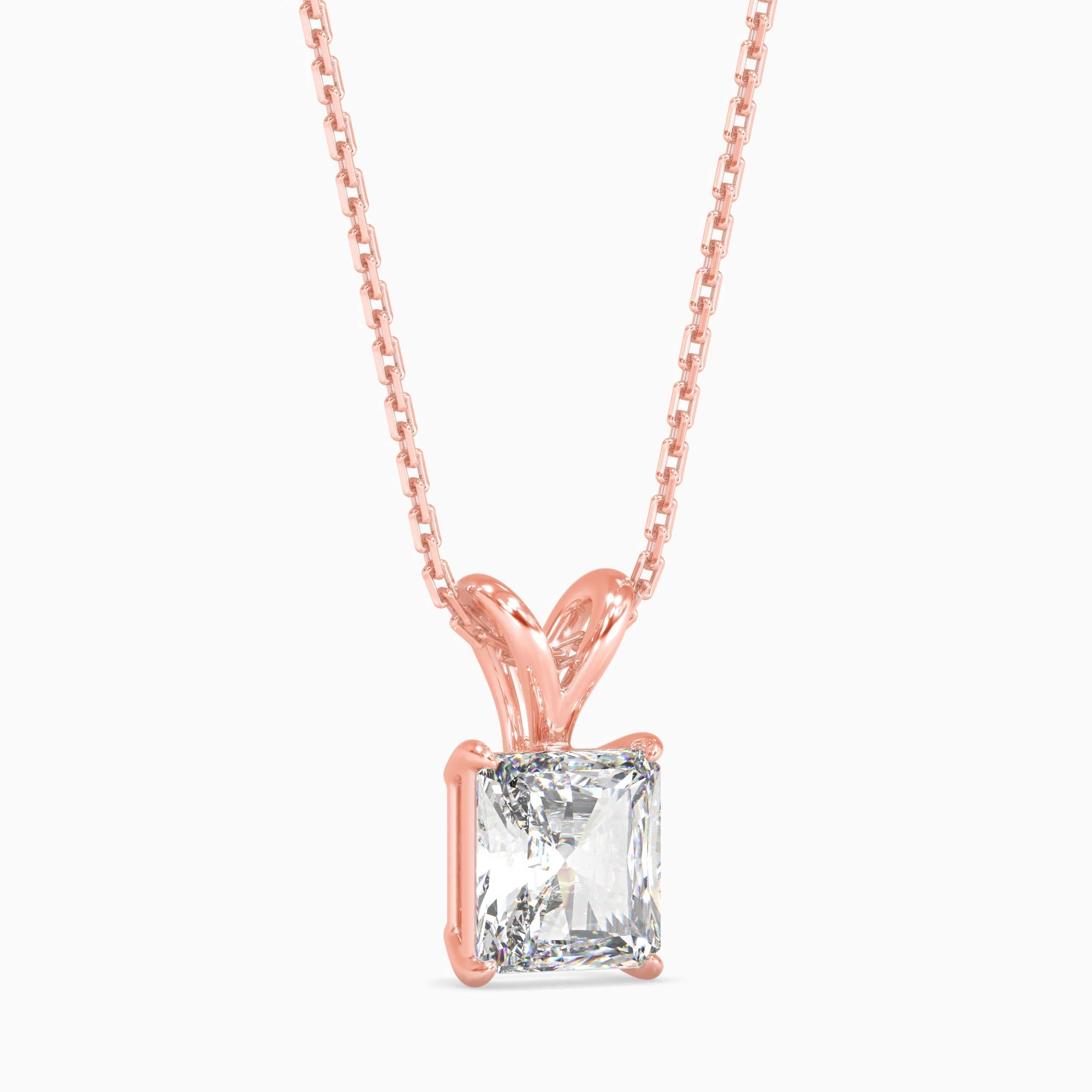 Radiant Cut Lab-Grown Diamond Solitaire Pendant in Rose Gold