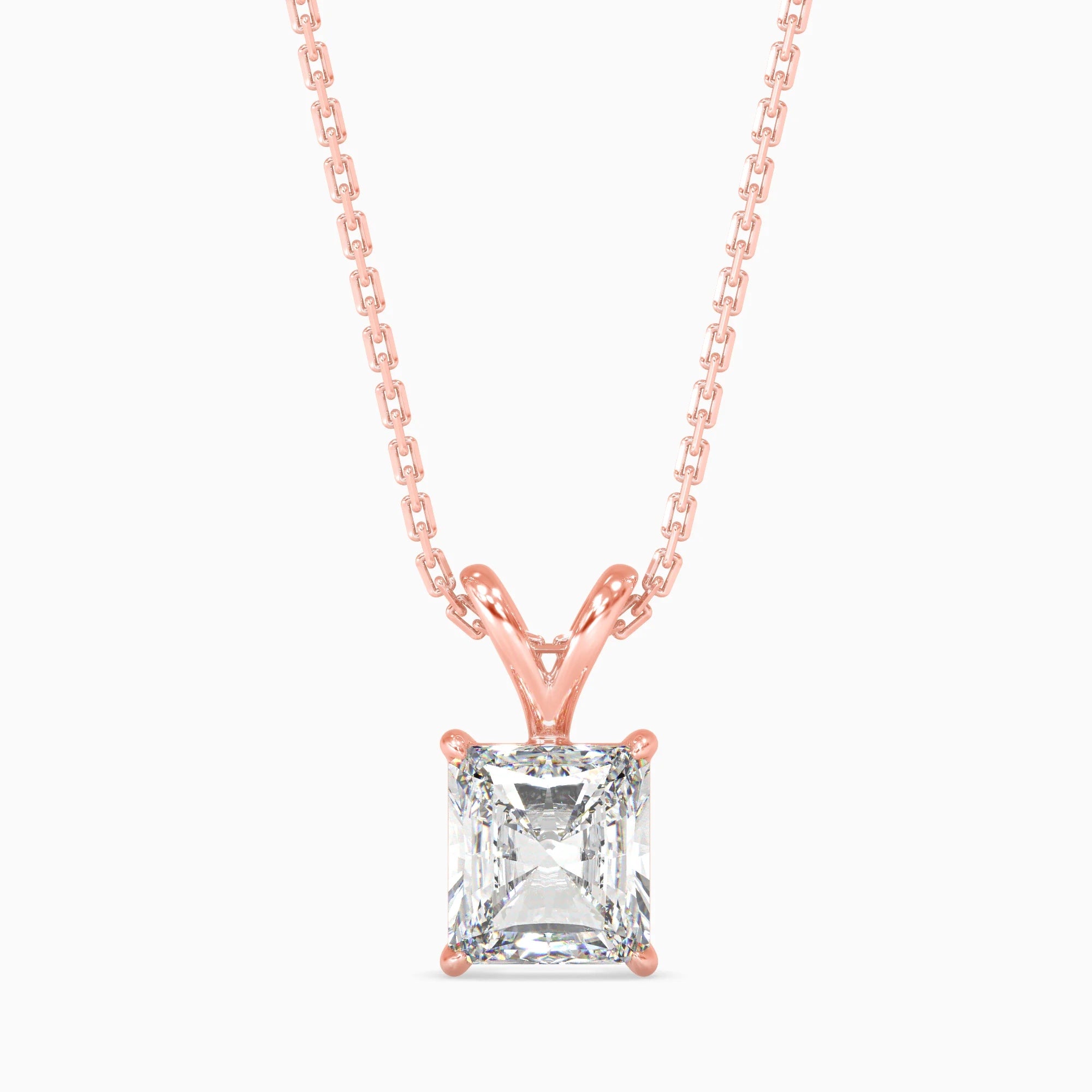 Radiant Cut Lab-Grown Diamond Solitaire Pendant in Rose Gold