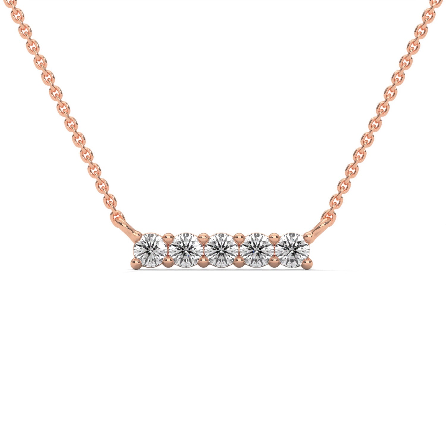 Round Brilliant Cut Lab-Grown Diamond Bar Pendant in Rose Gold