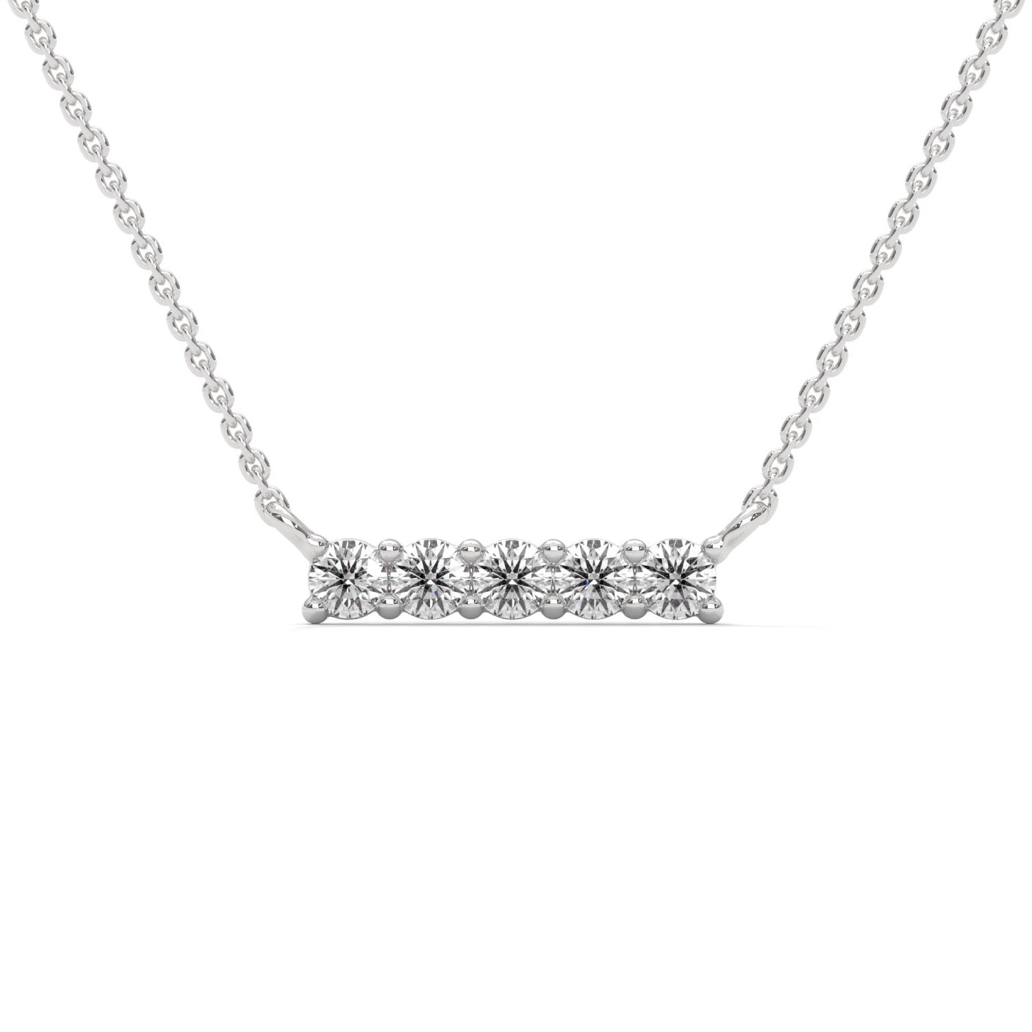 Round Brilliant Cut Lab-Grown Diamond Bar Pendant in White Gold