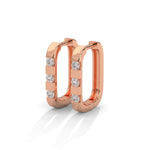 Round Brilliant Cut Lab-Grown Diamond Bar Set Huggie Hoop Earrings in Rose Gold