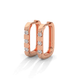 Round Brilliant Cut Lab-Grown Diamond Bar Set Huggie Hoop Earrings in Rose Gold