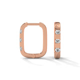 Round Brilliant Cut Lab-Grown Diamond Bar Set Huggie Hoop Earrings in Rose Gold