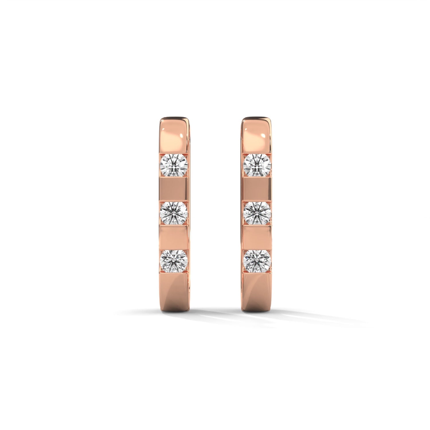 Round Brilliant Cut Lab-Grown Diamond Bar Set Huggie Hoop Earrings in Rose Gold