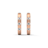 Round Brilliant Cut Lab-Grown Diamond Bar Set Huggie Hoop Earrings in Rose Gold