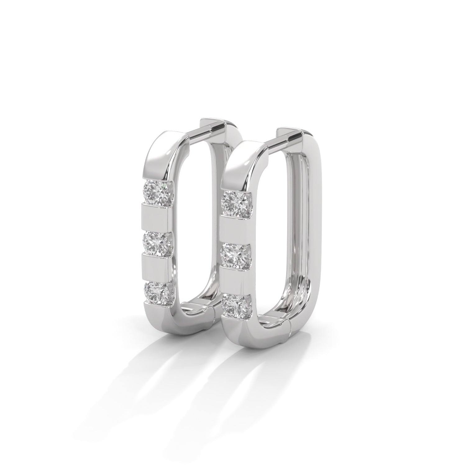 Round Brilliant Cut Lab-Grown Diamond Bar Set Huggie Hoop Earrings in White Gold