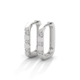 Round Brilliant Cut Lab-Grown Diamond Bar Set Huggie Hoop Earrings in White Gold