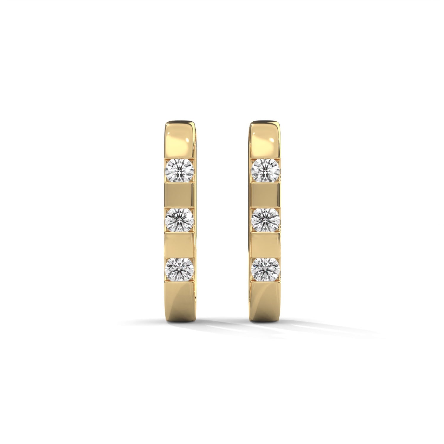 Round Brilliant Cut Lab-Grown Diamond Bar Set Huggie Hoop Earrings in Yellow Gold