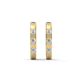 Round Brilliant Cut Lab-Grown Diamond Bar Set Huggie Hoop Earrings in Yellow Gold